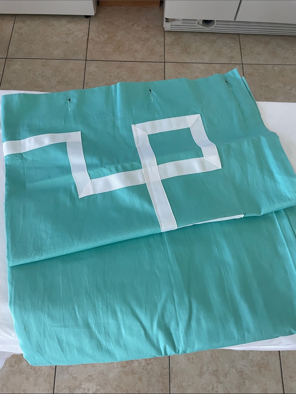 Pottery Barn Teen Turquoise and White Geometric shower curtain